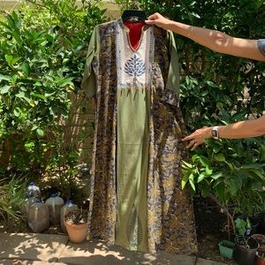 Indian green maxi dress with embroidery and tassel